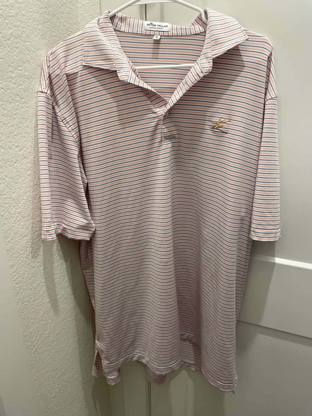 Peter Millar Striped Button-Up Shirt in Orange , Blue, White XL - Picture 4 of 4